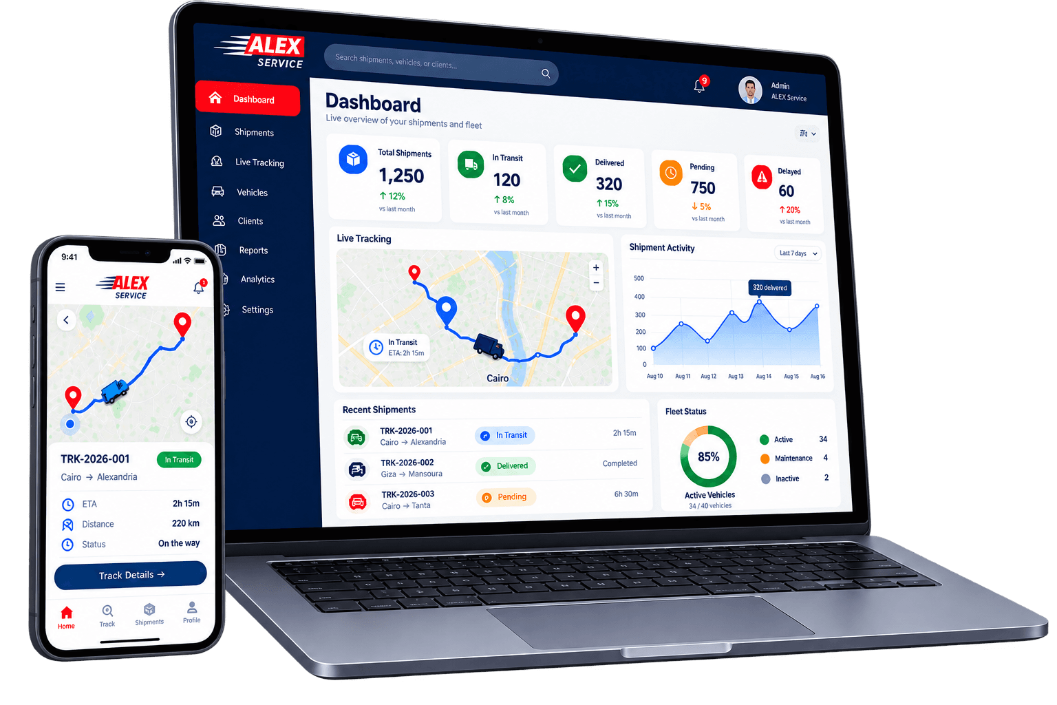 لوحة تحكم ALEX Service على اللابتوب والموبايل
